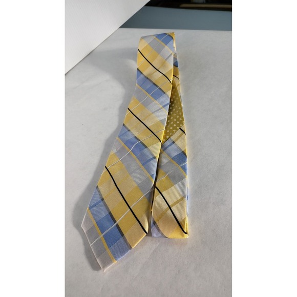 Vera Perry Portfolio Plaid‎ Necktie Yellow Blue Patterned Business Casual - Picture 5 of 5